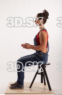 Sitting pose blue jeans red singlet of Rebecca 0009